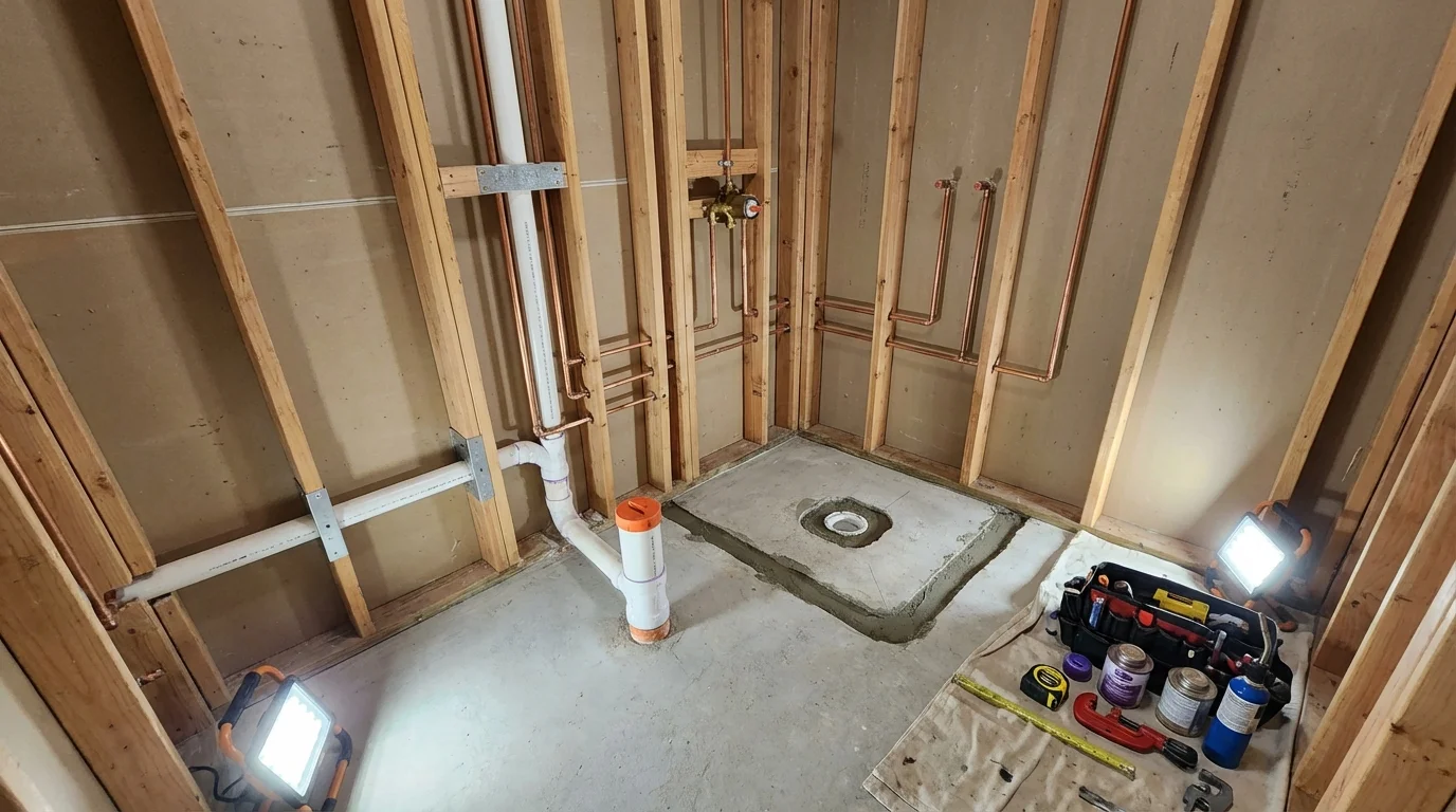 Bathroom rough-in plumbing during remodel by Johns Plumbing LLC in Isle of Palms
