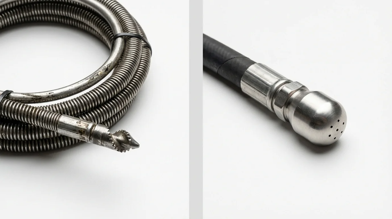 Drain snake cable and hydro jetting nozzle used for drain cleaning in Isle of Palms, SC